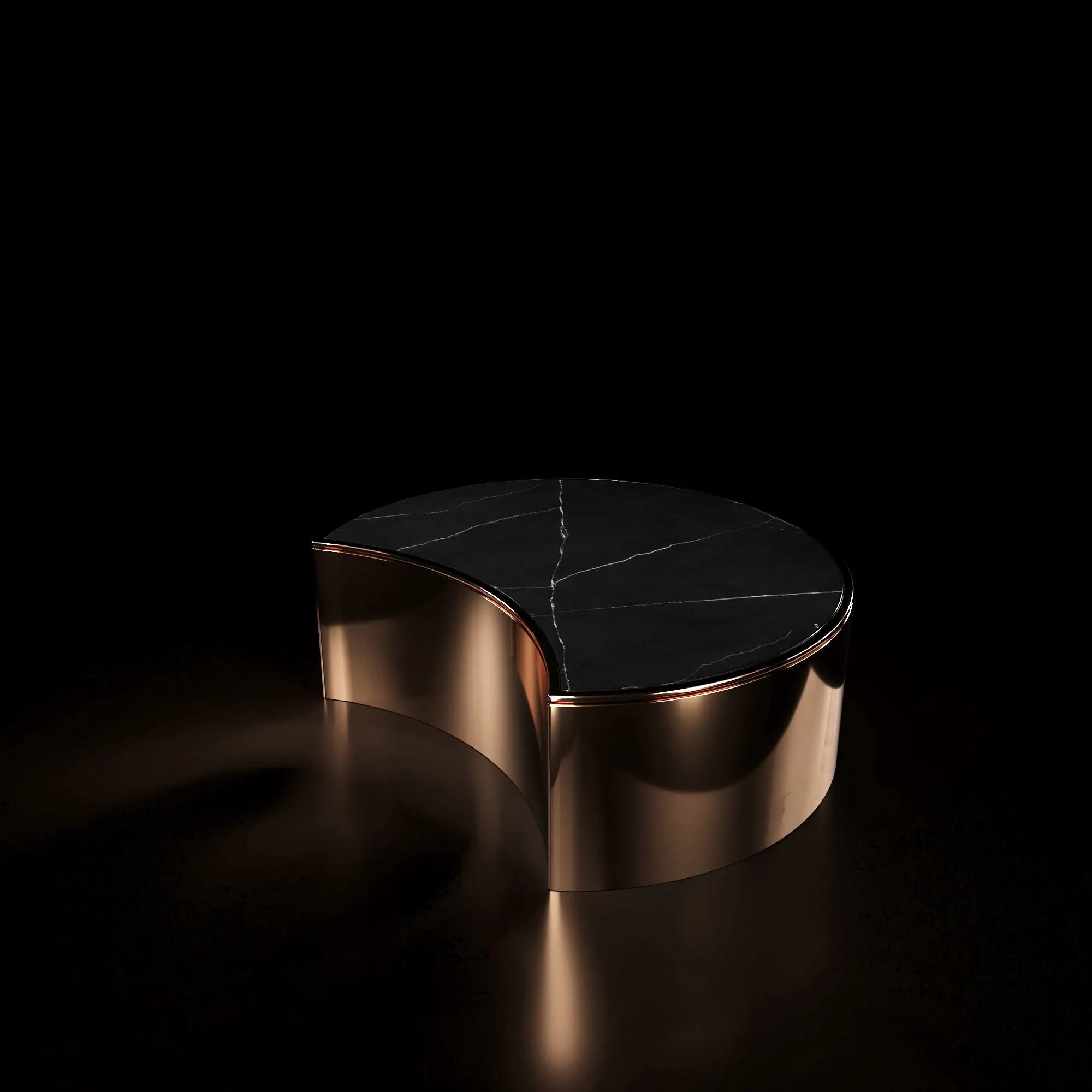 Bottini Medium Coffee Round Table Rose Gold And Black Top