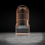 Cage Rose Gold Polished Stainless Steel Base Black Modern Accent Chair