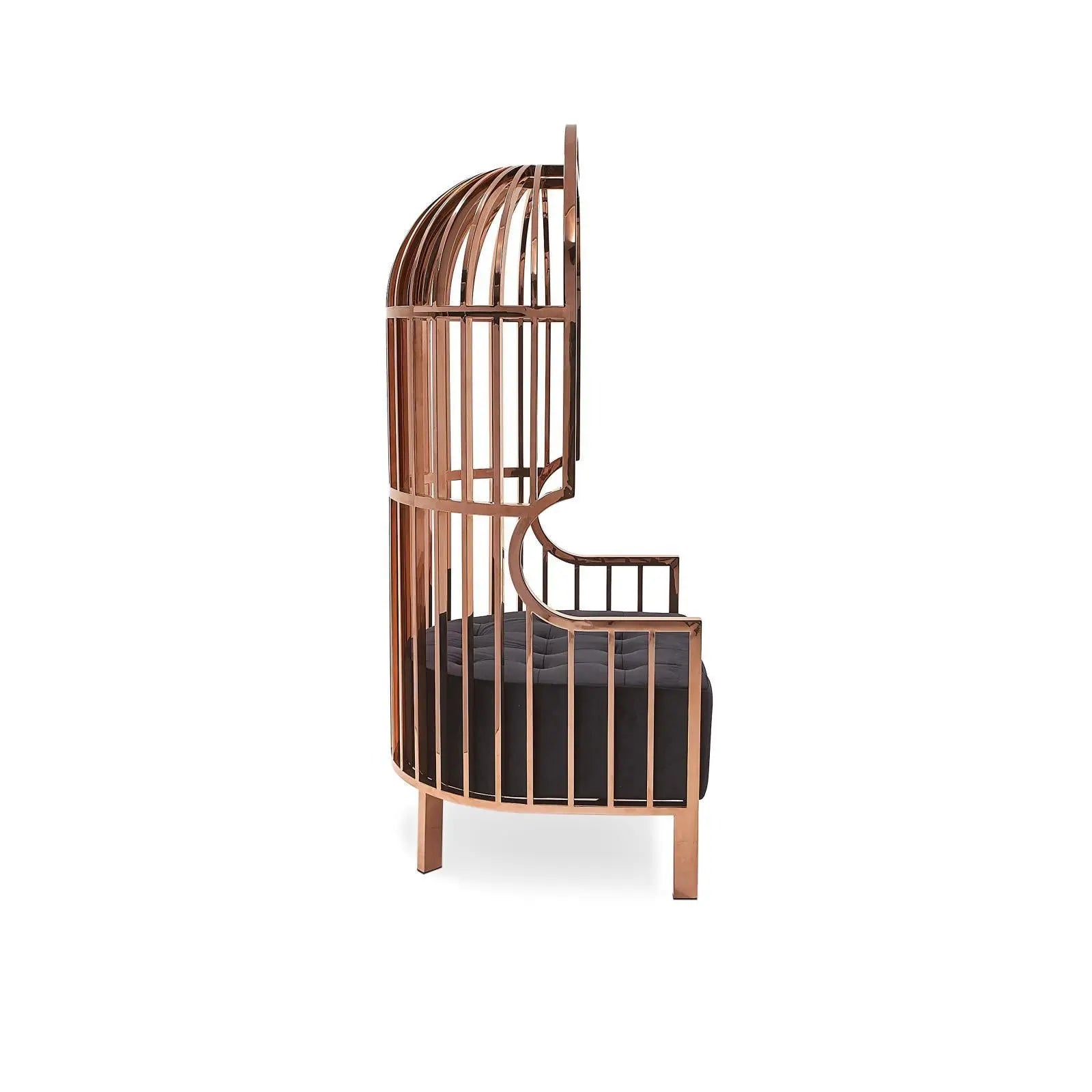 Cage Rose Gold Polished Stainless Steel Base Black Roberto Grassie Accent Chair