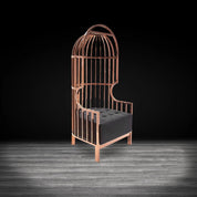Cage Rose Gold Polished Stainless Steel Base Black Stylish Accent Chair