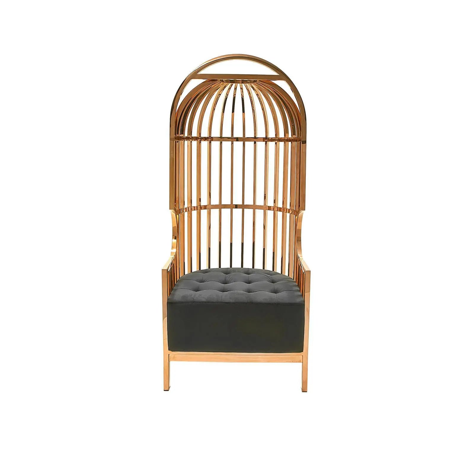 Cage Titanium Gold Polished Stainless Steel Base Black Accent Chair