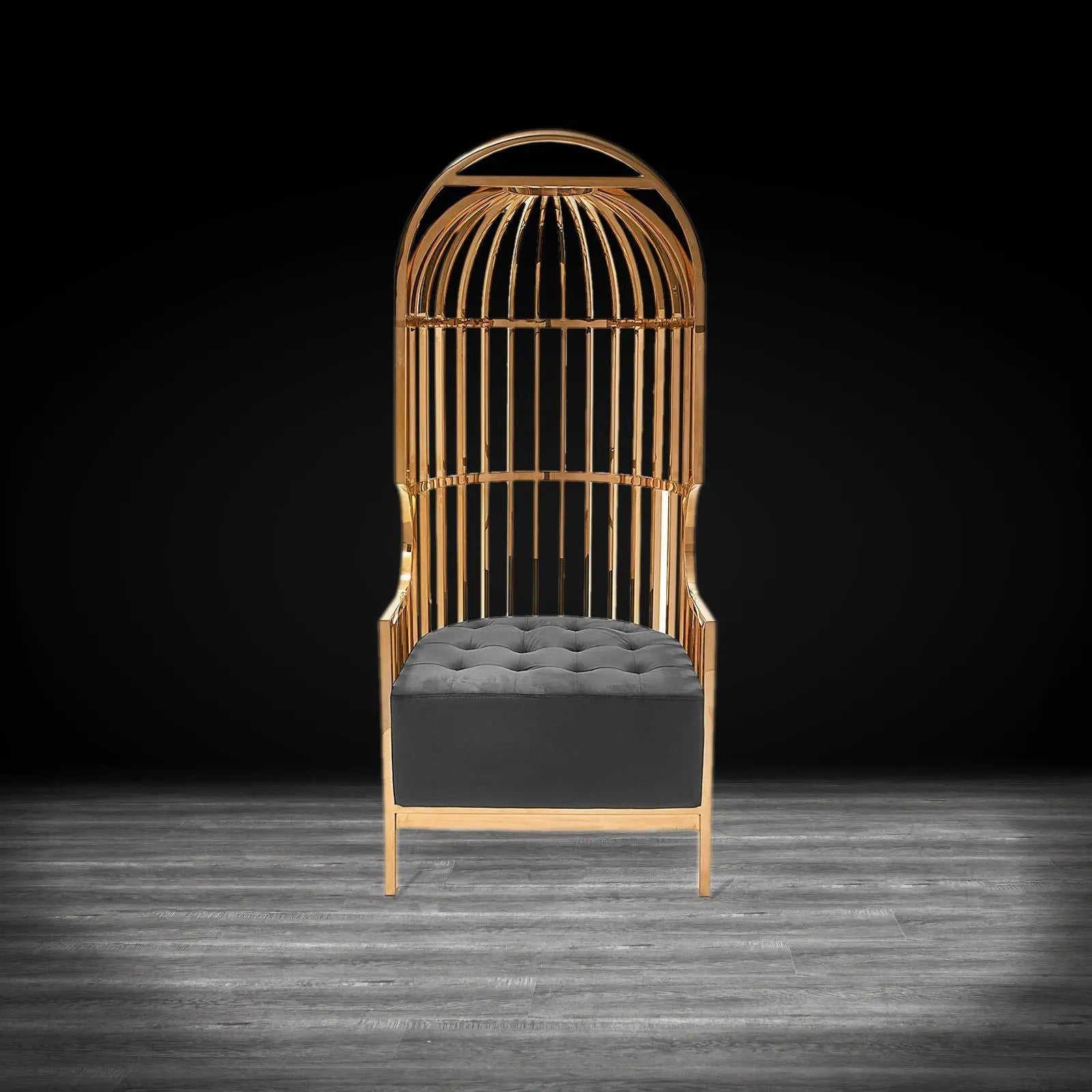 Cage Titanium Gold Polished Stainless Steel Base Black Modern Accent Chair