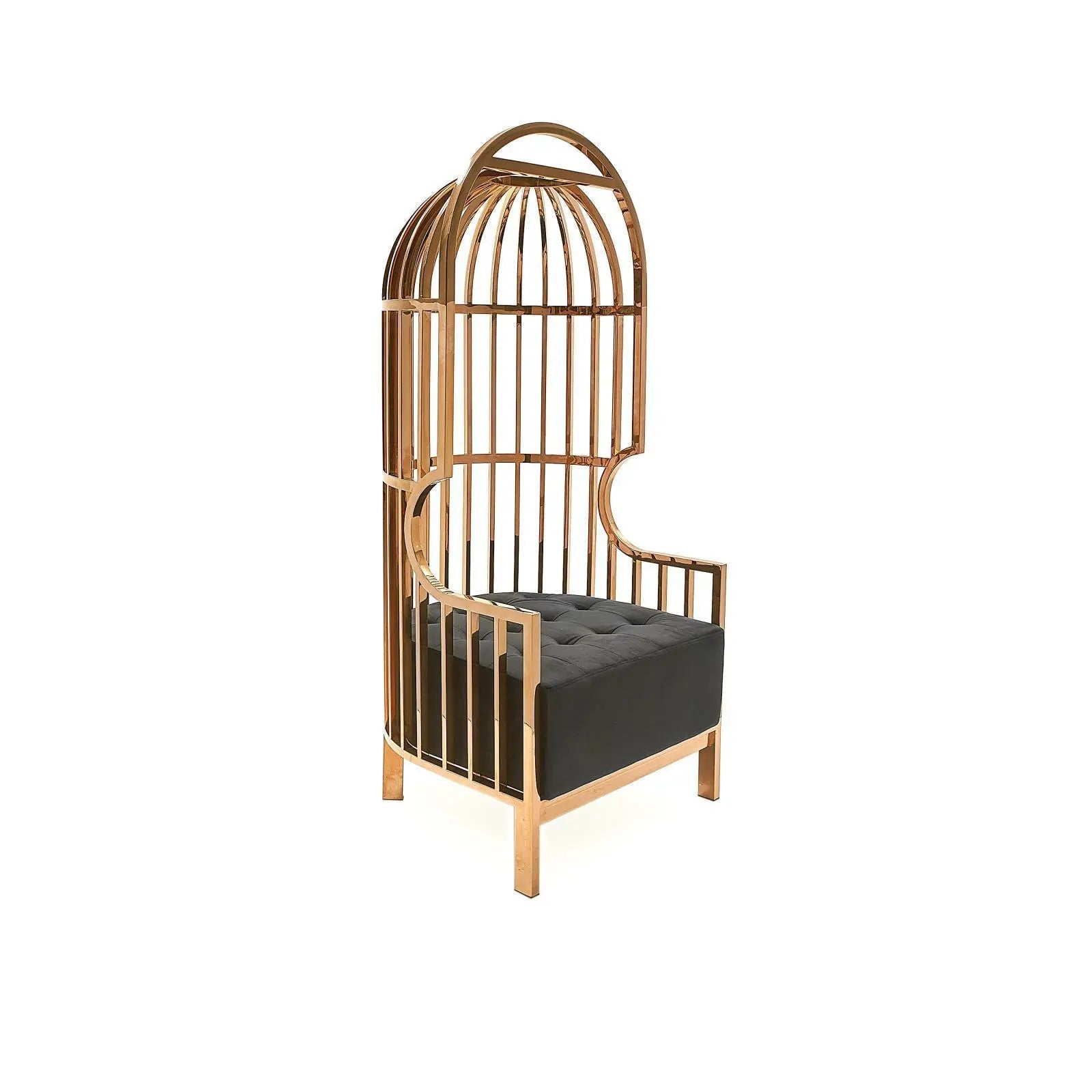 Cage Titanium Gold Polished Stainless Steel Base Black Stylish Accent Chair