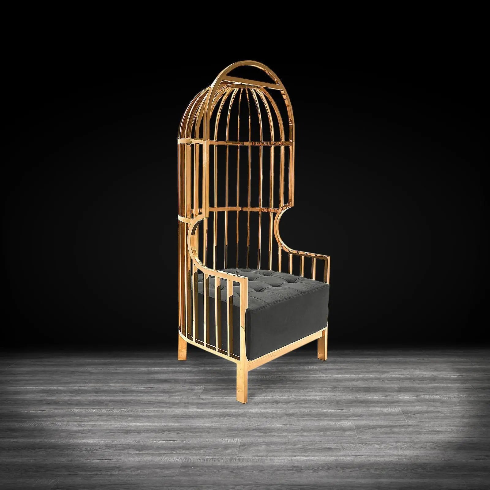 Cage Titanium Gold Polished Stainless Steel Base Black Stylish Accent Chair