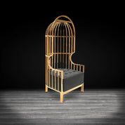 Cage Titanium Gold Polished Stainless Steel Base Black Stylish Accent Chair