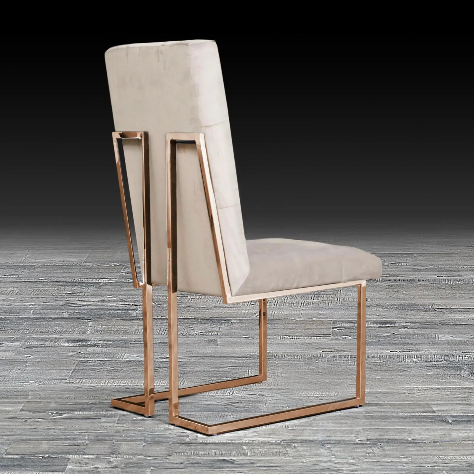 Cameron Beige Rose Gold Polished Stainless Steel Base Roberto Grassie Dining Chair