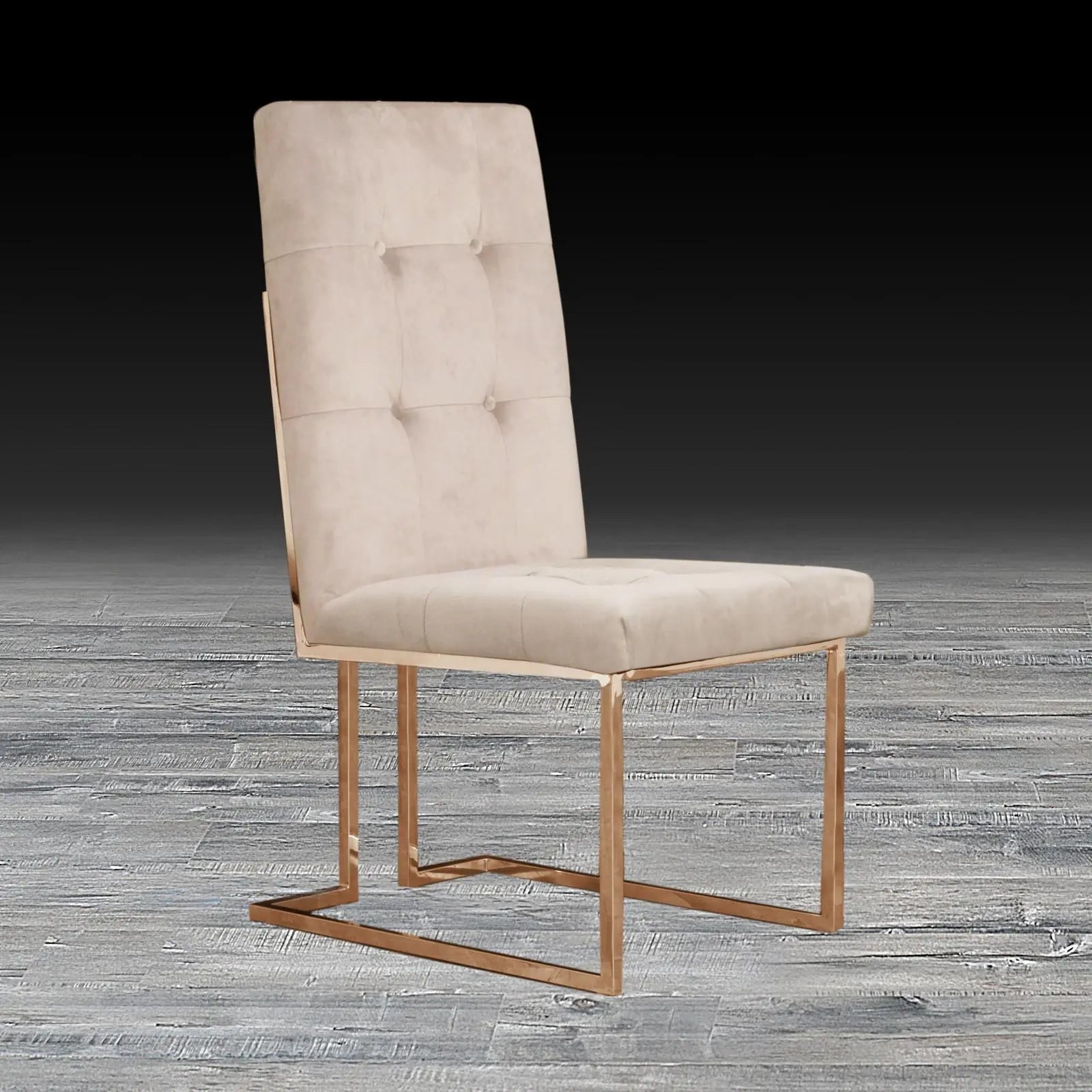 Cameron Beige Rose Gold Polished Stainless Steel Base Stylish Dining Chair
