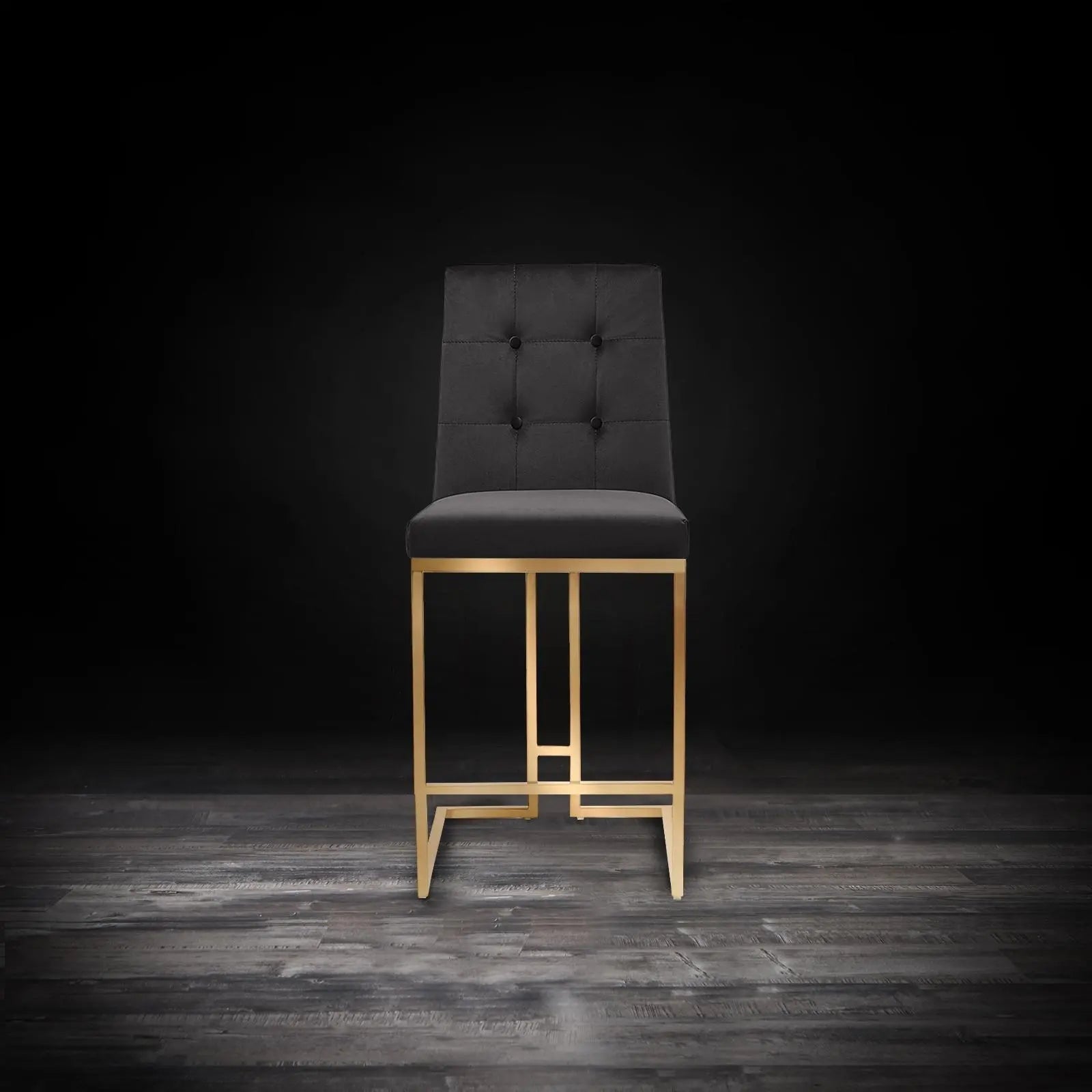 Cameron Titanium Gold Brushed Stainless Steel Base Black Modern Counter Stool RG