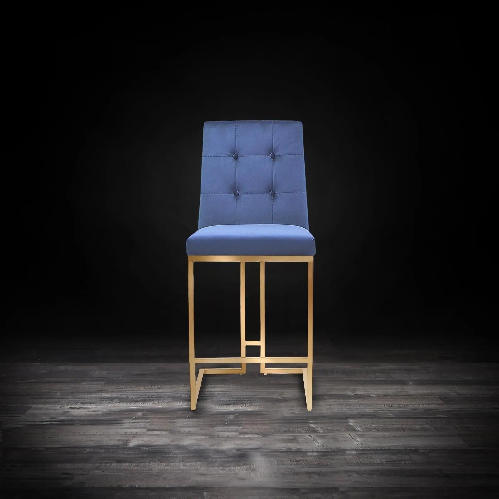 Cameron Titanium Gold Brushed Stainless Steel Base Dark Blue Modern Counter Stool RG