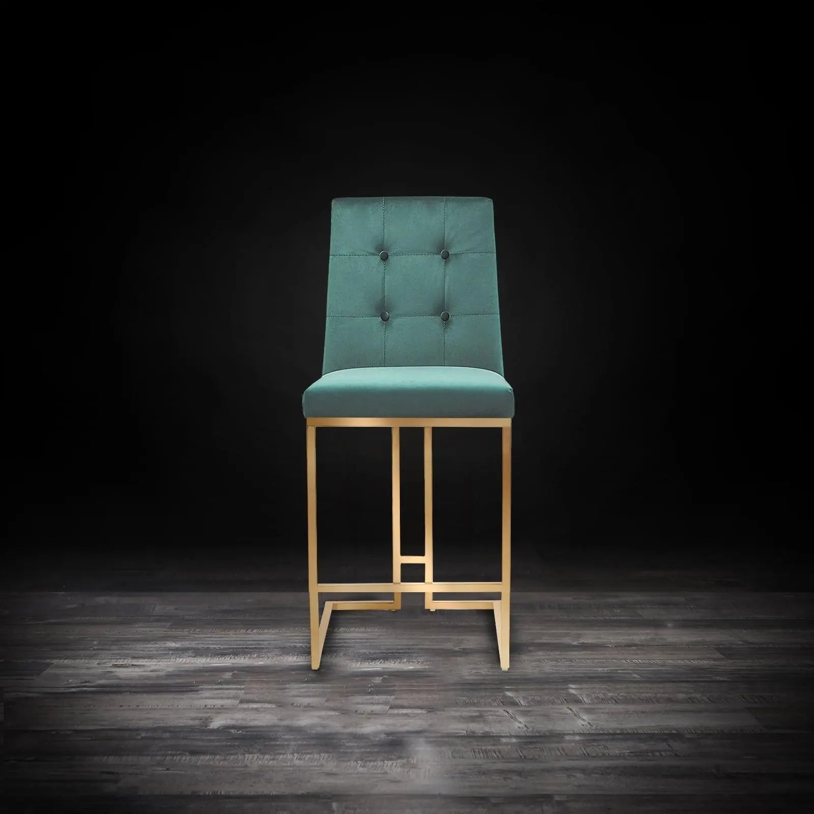 Cameron Titanium Gold Brushed Stainless Steel Base Dark Green Modern Counter Stool RG