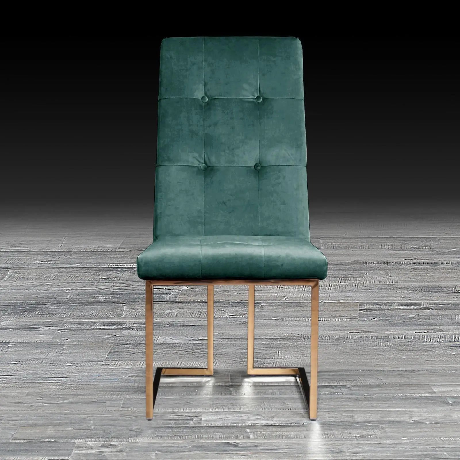 Cameron Dark Green Rose Gold Polished Stainless Steel Base Modern Dining Chair