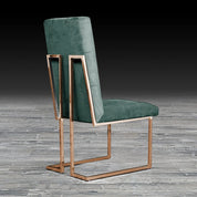 Cameron Dark Green Rose Gold Polished Stainless Steel Base Roberto Grassie Dining Chair