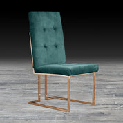 Cameron Dark Green Rose Gold Polished Stainless Steel Base Stylish Dining Chair
