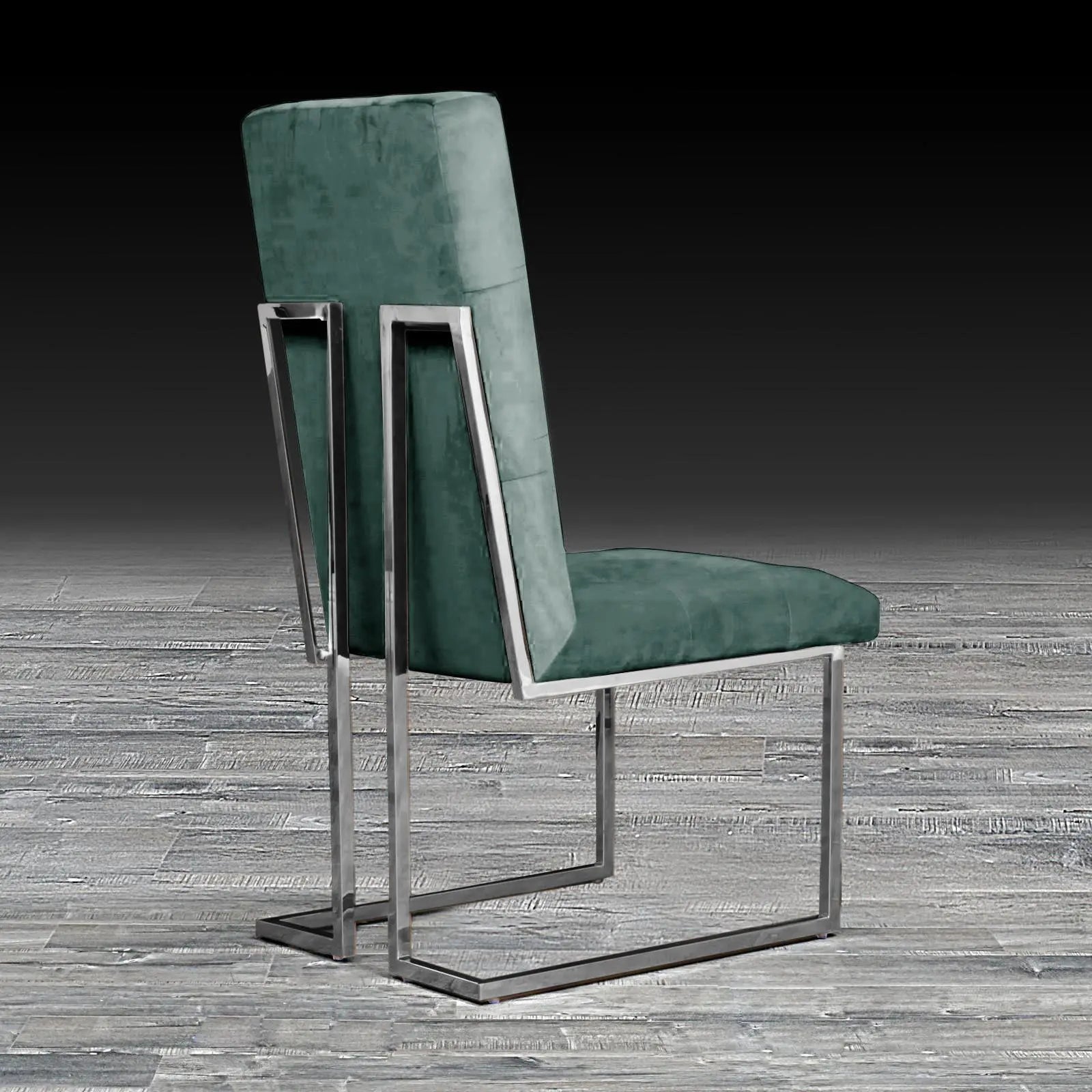 Cameron Dark Green Polished Stainless Steel Base Roberto Grassie Dining Chair