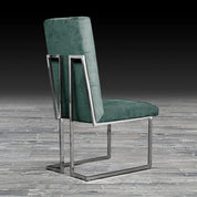 Cameron Dark Green Polished Stainless Steel Base Roberto Grassie Dining Chair