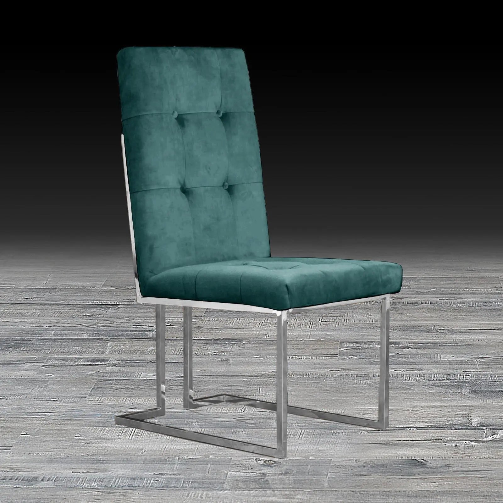 Cameron Dark Green Polished Stainless Steel Base Stylish Dining Chair