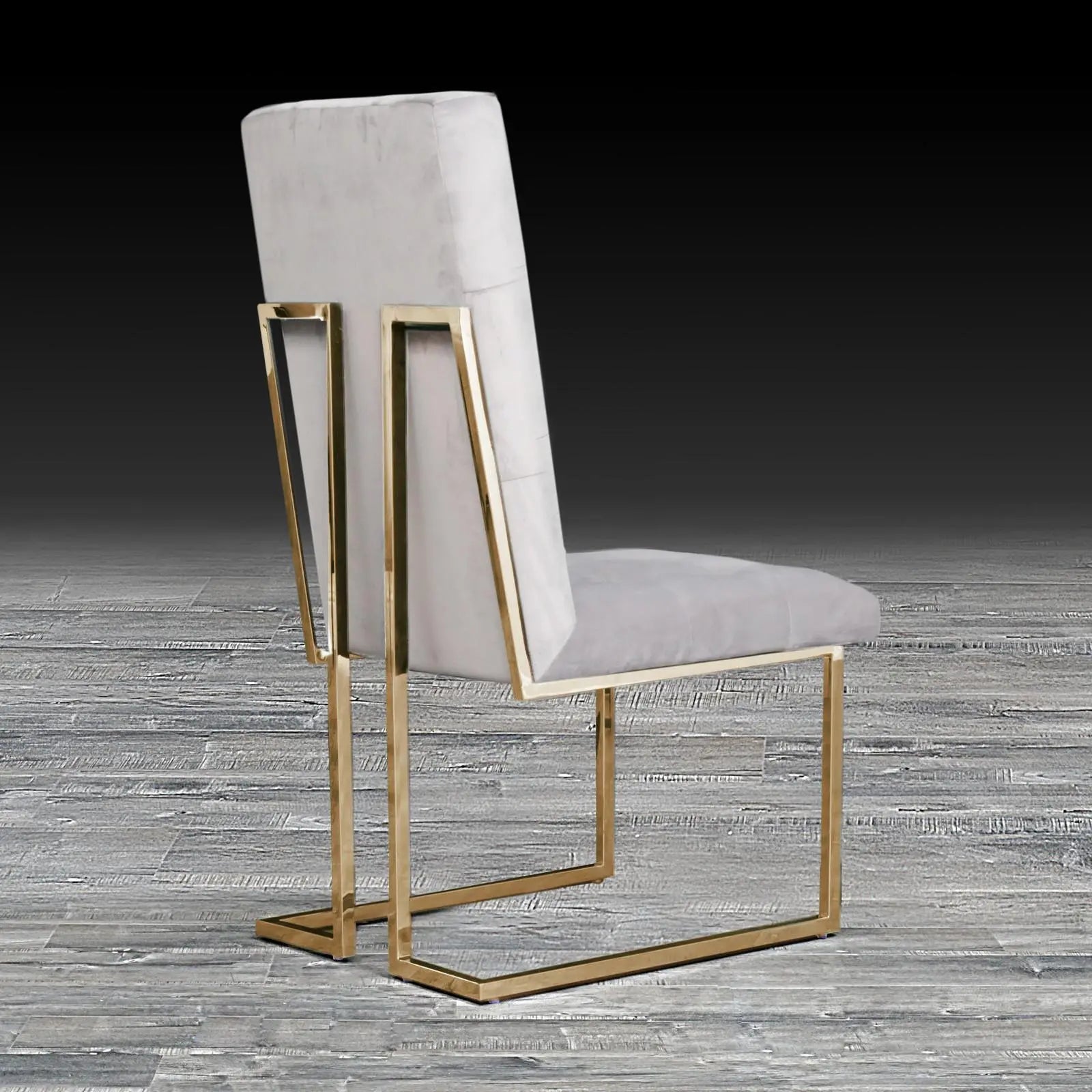 Cameron Gray Titanium Gold Polished Stainless Steel Base Roberto Grassie Dining Chair RG