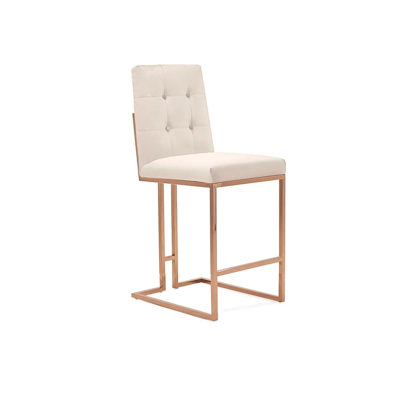 Cameron Rose Gold Polished Stainless Steel Base Beige Stylish Counter Stool RG