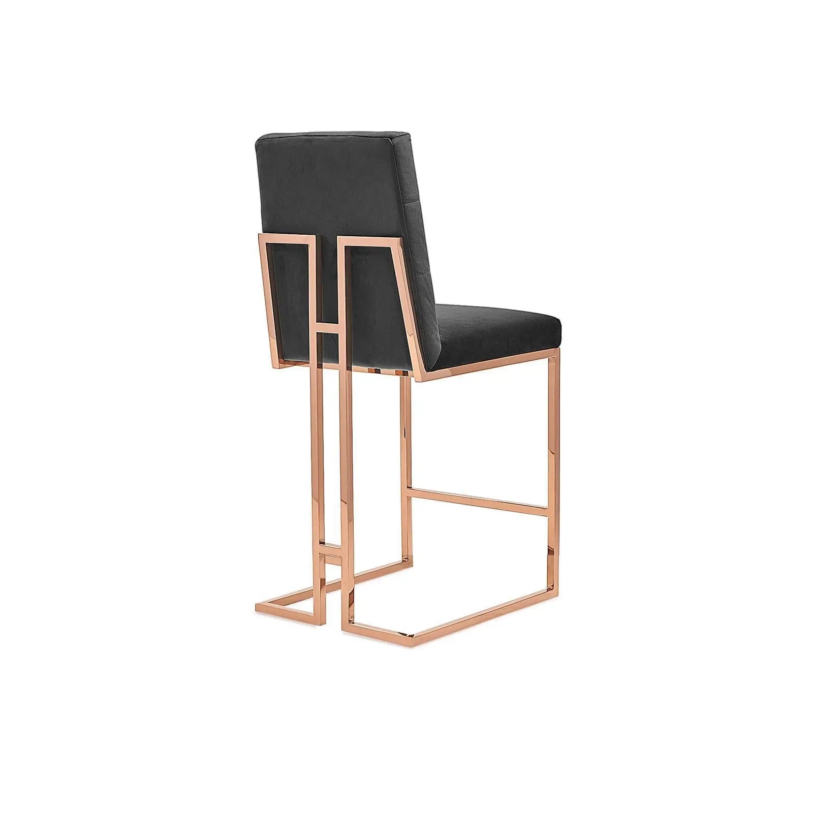 Cameron Rose Gold Polished Stainless Steel Base Black Counter Luxury Bar Stool