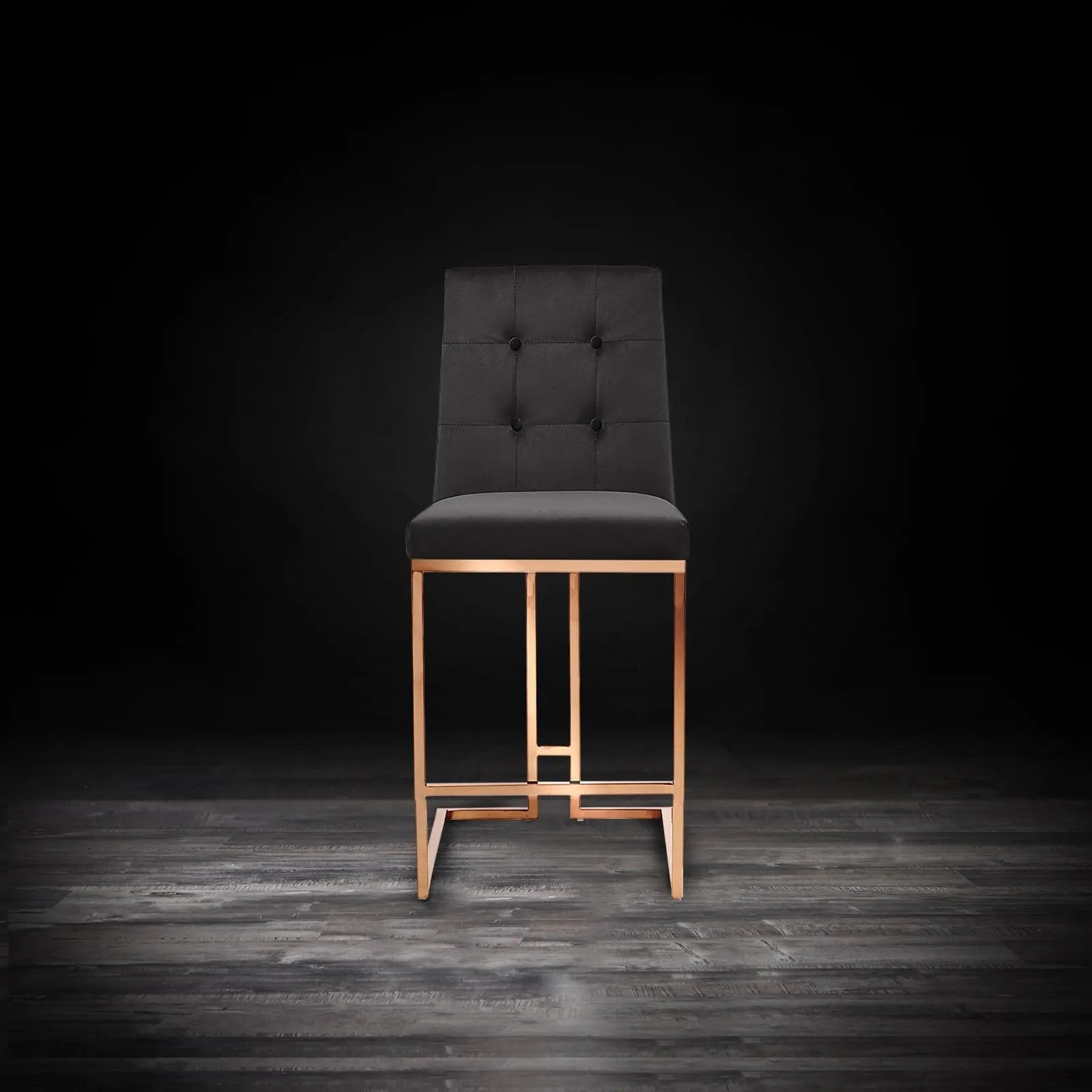 Cameron Rose Gold Polished Stainless Steel Base Black Counter Modern Bar Stool RG