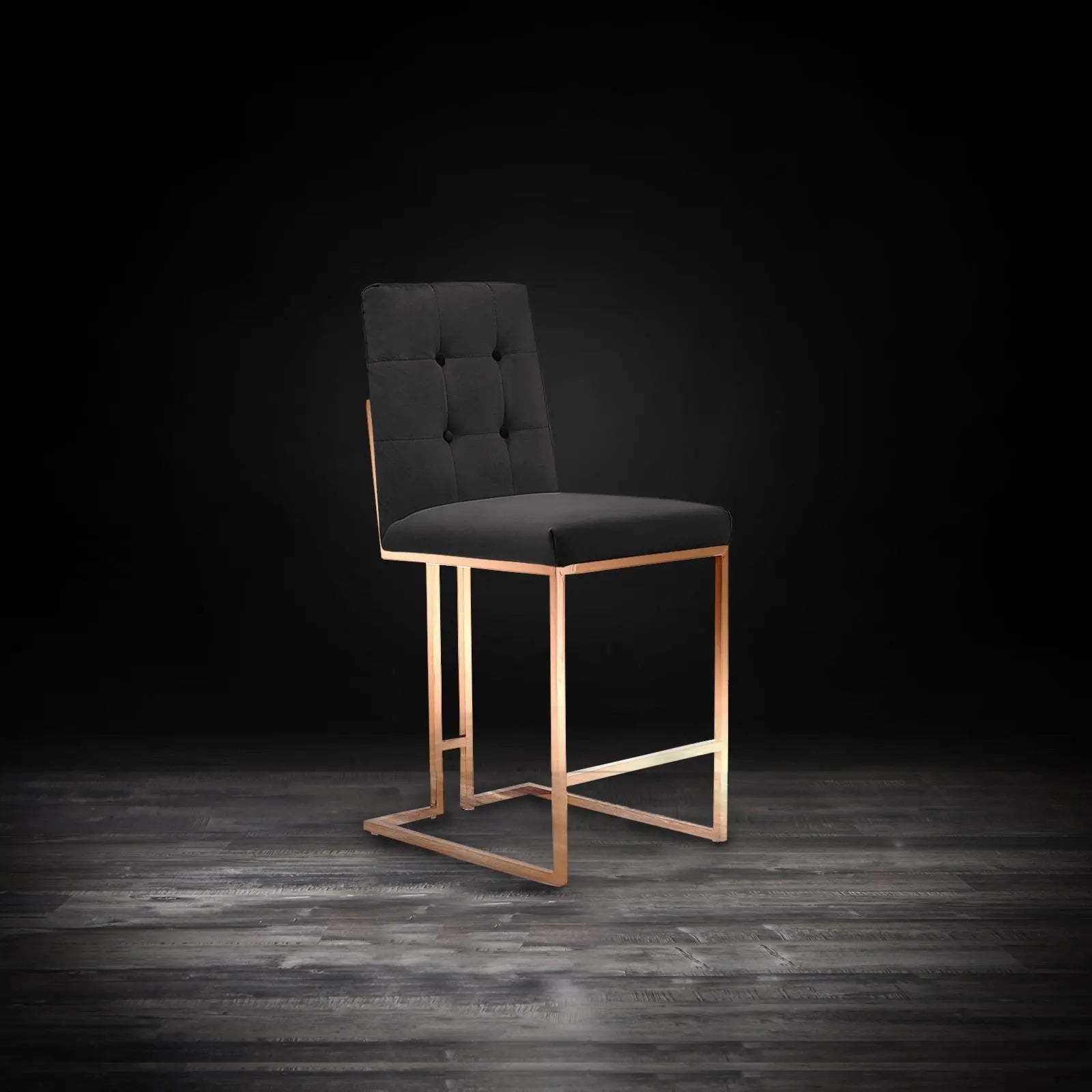 Cameron Rose Gold Polished Stainless Steel Base Black Counter Stylish Bar Stool RG