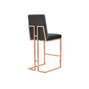 Cameron Rose Gold Polished Stainless Steel Base Black Luxury Bar Stool RG
