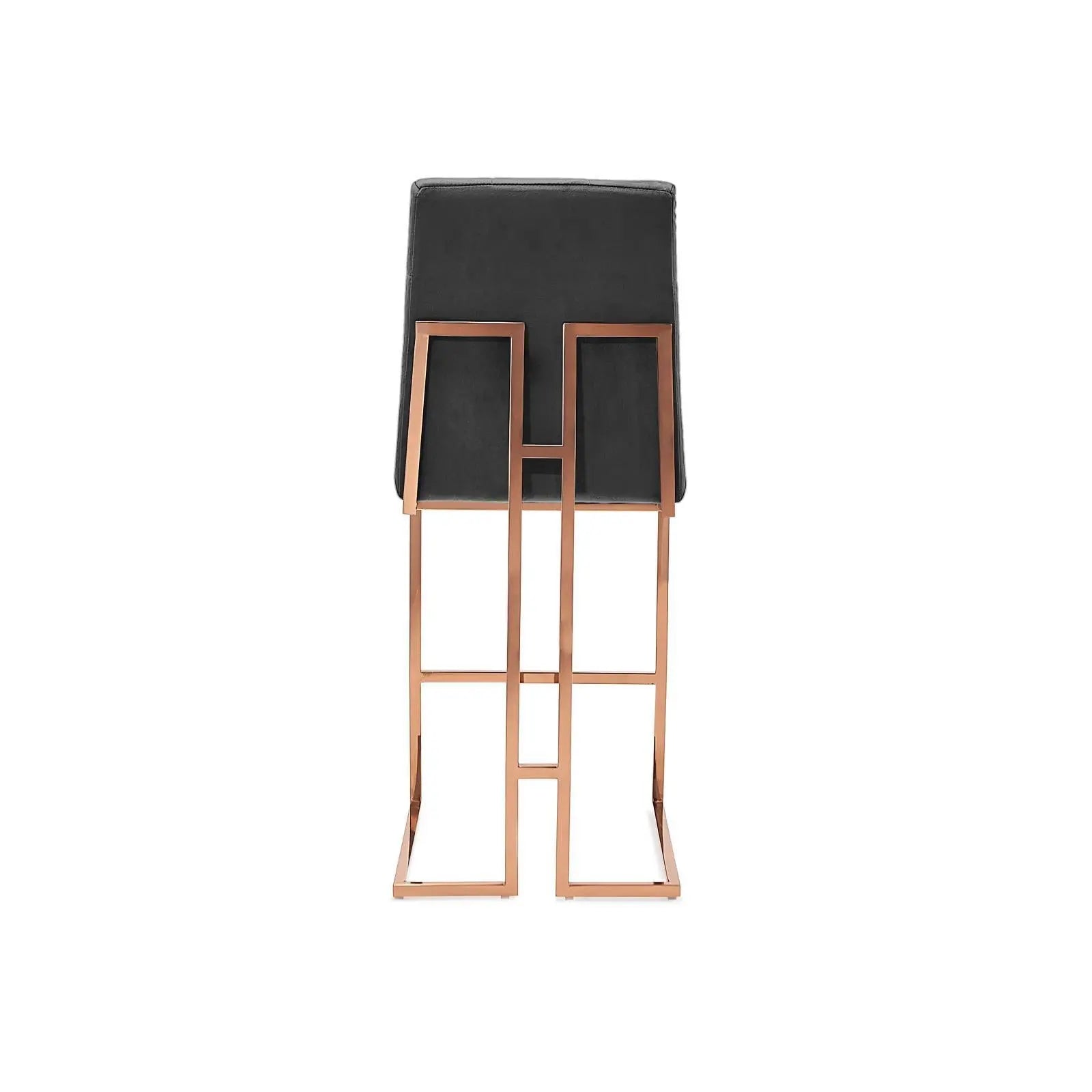 Cameron Rose Gold Polished Stainless Steel Base Black Modern Bar Stool RG