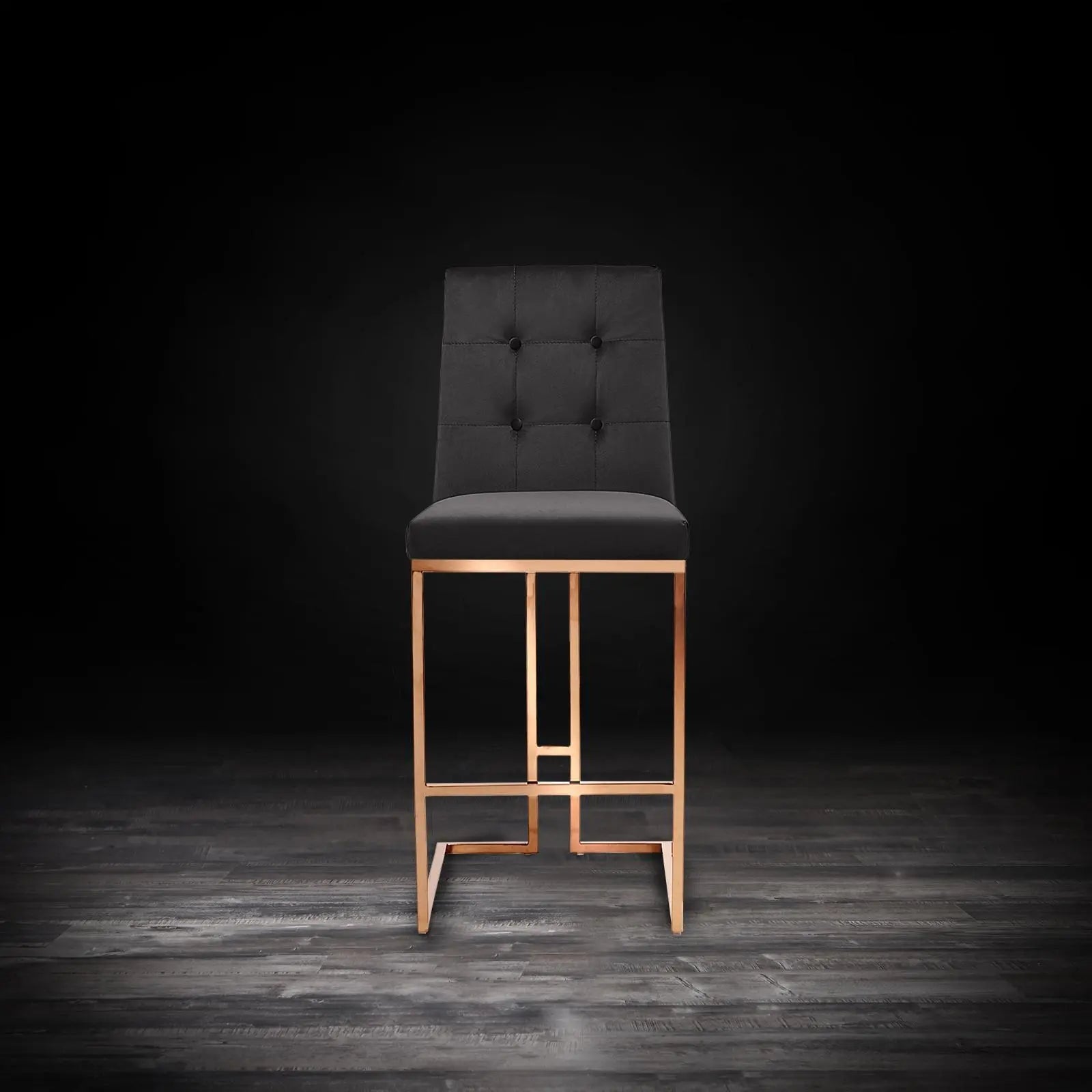 Cameron Rose Gold Polished Stainless Steel Base Black Modern Bar Stool RG