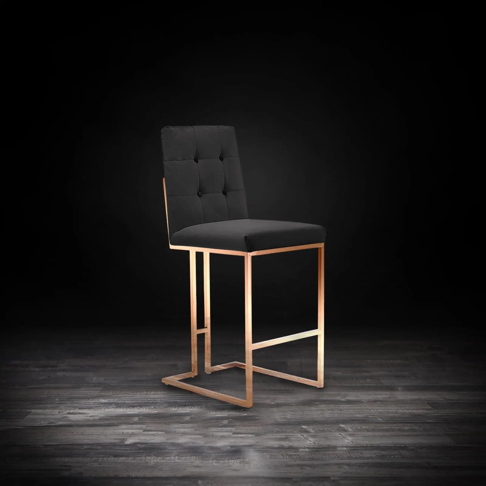 Cameron Rose Gold Polished Stainless Steel Base Black Stylish Bar Stool RG
