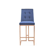 Cameron Rose Gold Polished Stainless Steel Base Dark Blue Bar Stool RG