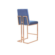 Cameron Rose Gold Polished Stainless Steel Base Dark Blue Counter Luxury Bar Stool RG