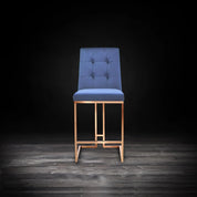 Cameron Rose Gold Polished Stainless Steel Base Dark Blue Counter Modern Bar Stool RG