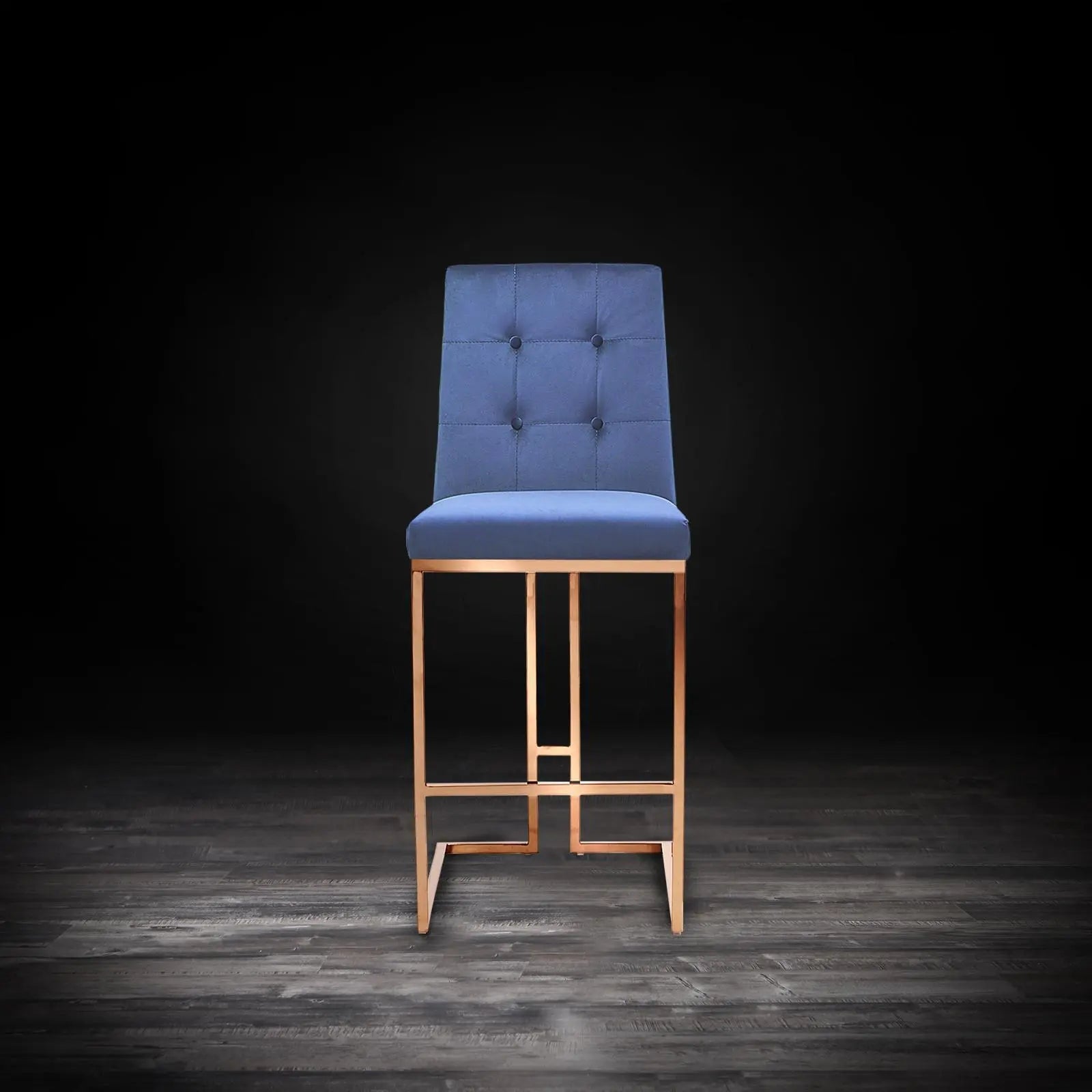 Cameron Rose Gold Polished Stainless Steel Base Dark Blue Modern Bar Stool RG