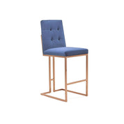Cameron Rose Gold Polished Stainless Steel Base Dark Blue Stylish Bar Stool RG