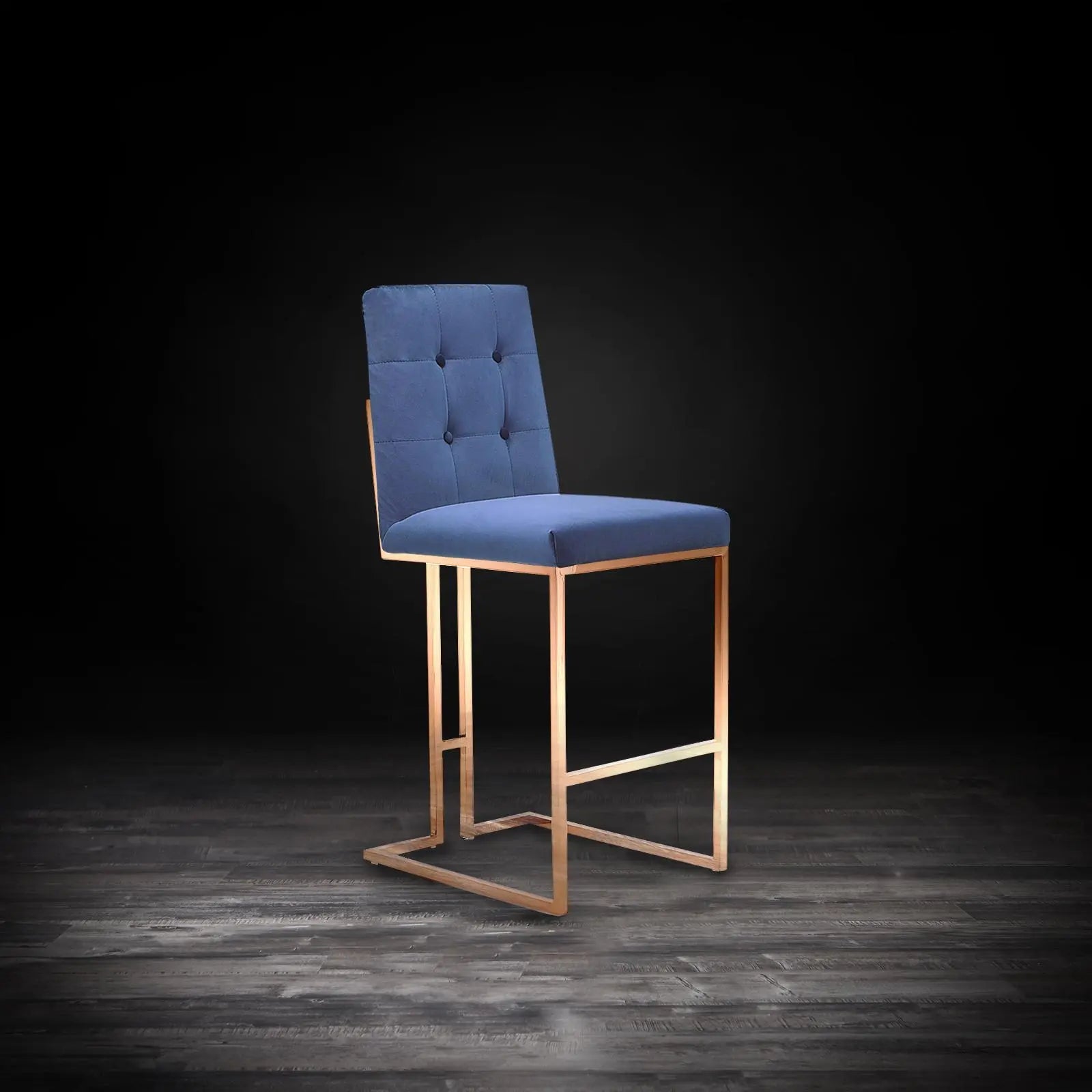 Cameron Rose Gold Polished Stainless Steel Base Dark Blue Stylish Bar Stool RG