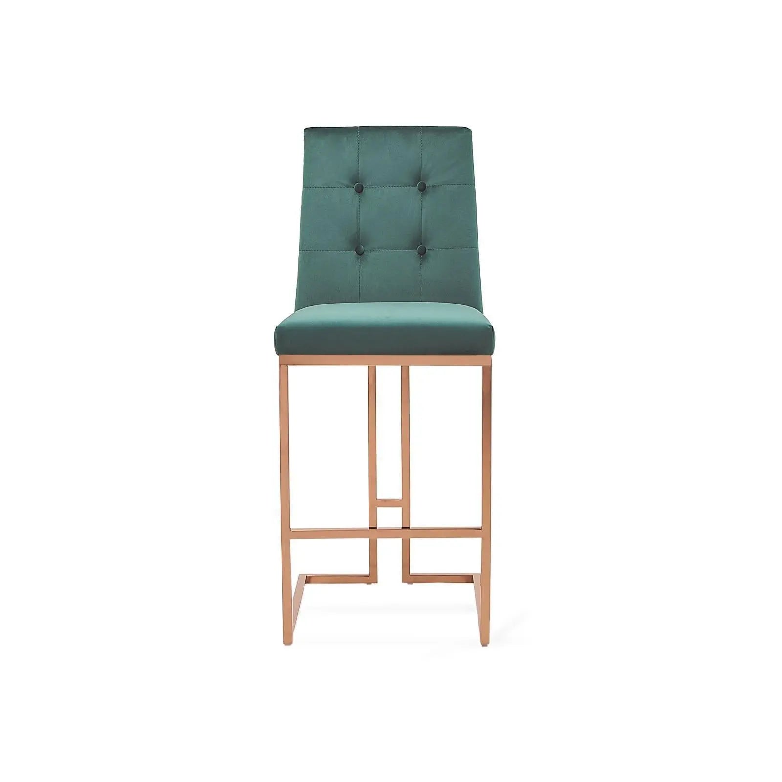 Cameron Rose Gold Polished Stainless Steel Base Dark Green Bar Stool RG