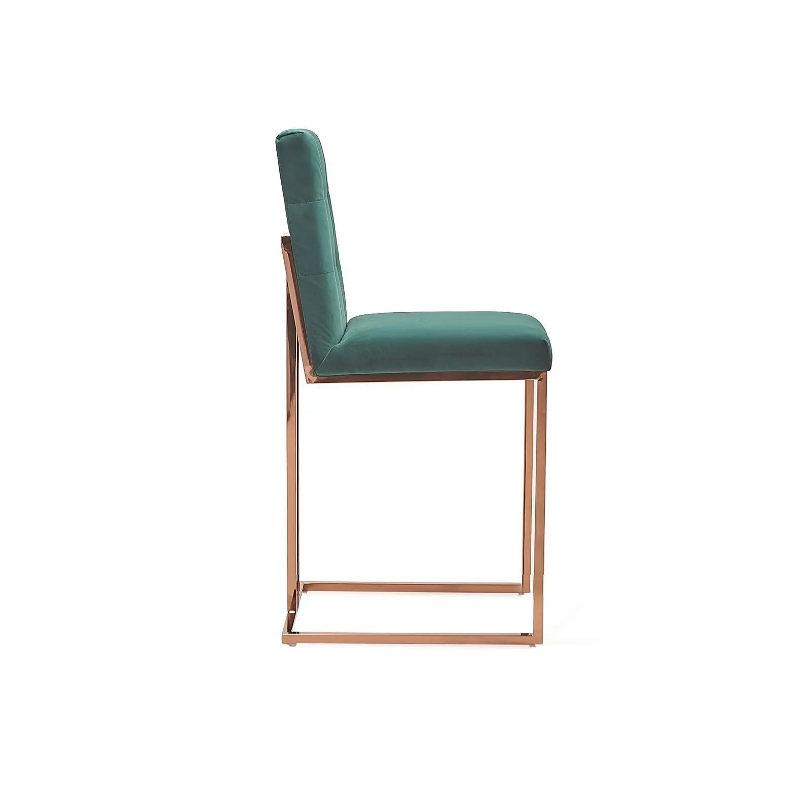 Cameron Rose Gold Polished Stainless Steel Base Dark Green Counter Roberto Grassie Bar Stool RG