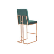 Cameron Rose Gold Polished Stainless Steel Base Dark Green Luxury Bar Stool RG
