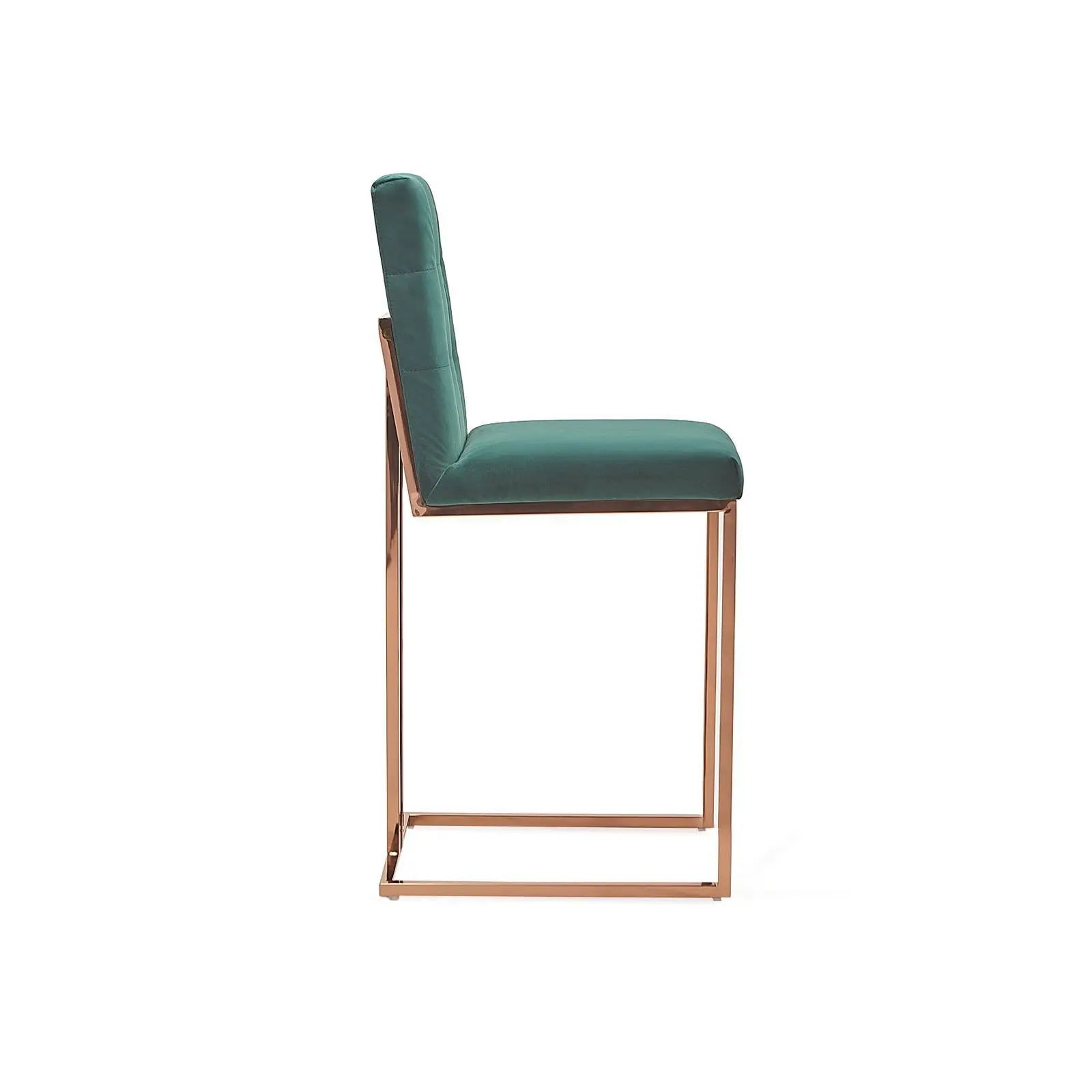 Cameron Rose Gold Polished Stainless Steel Base Dark Green Roberto Grassie Bar Stool RG