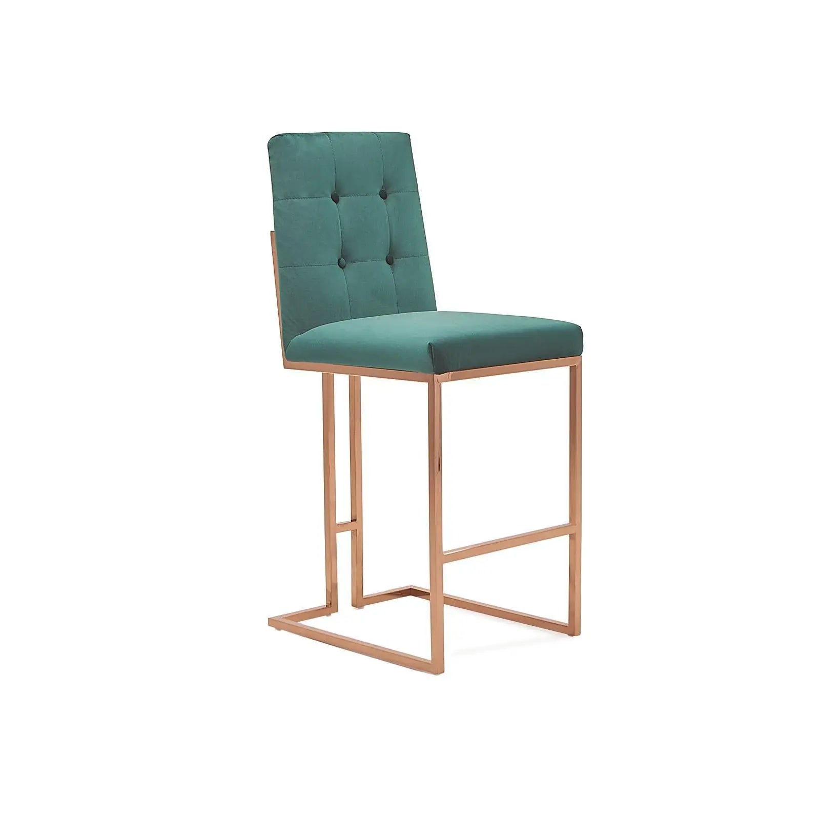 Cameron Rose Gold Polished Stainless Steel Base Dark Green Stylish Bar Stool RG