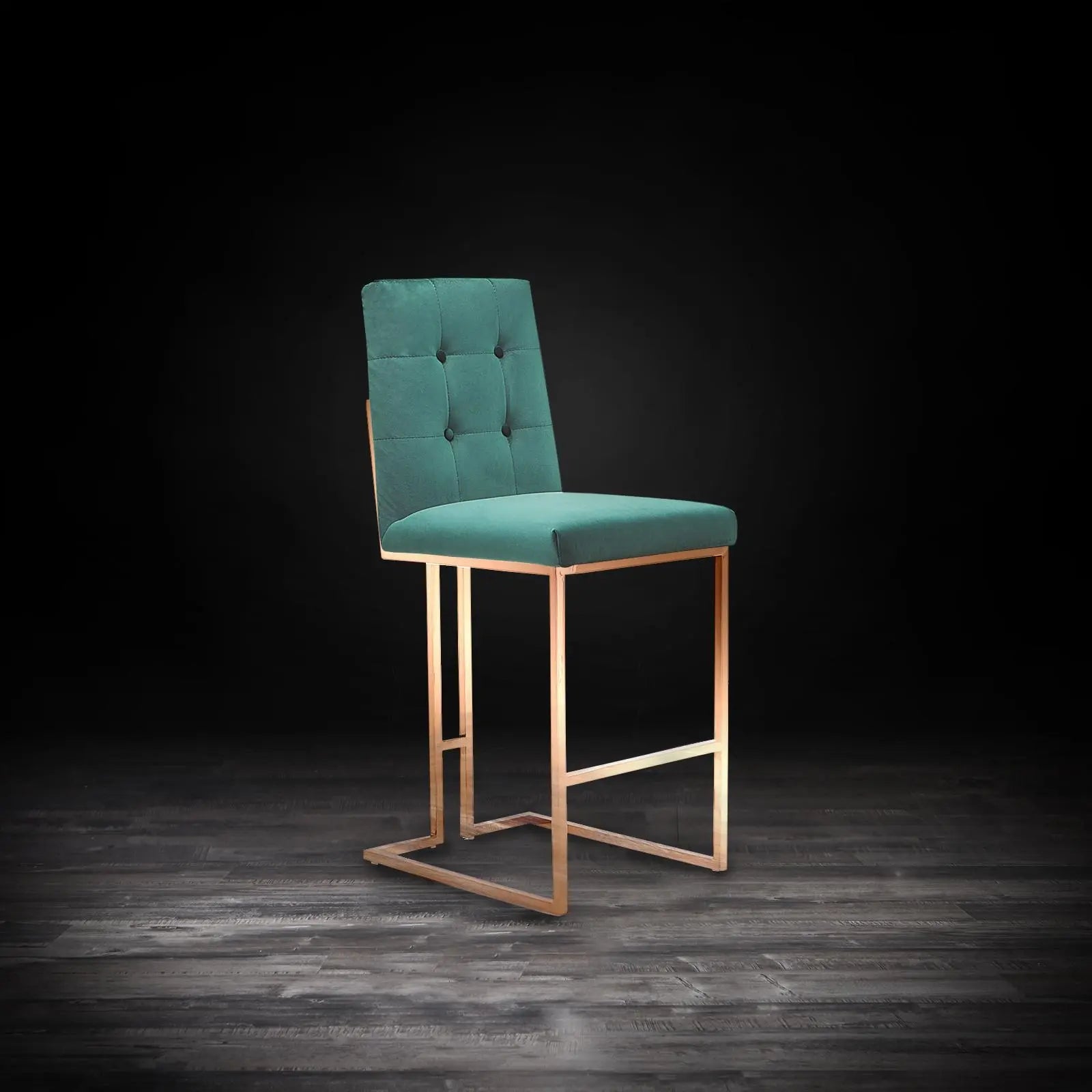 Cameron Rose Gold Polished Stainless Steel Base Dark Green Stylish Bar Stool RG