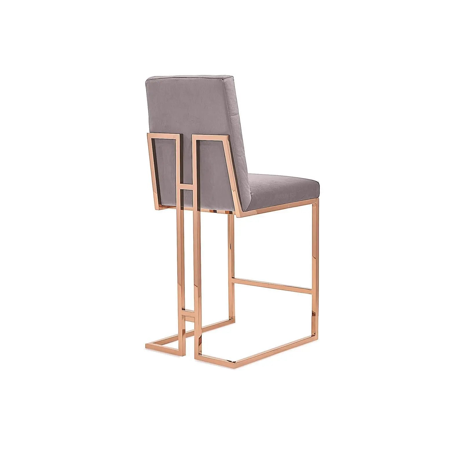 Cameron Rose Gold Polished Stainless Steel Base Gray Counter Luxury Bar Stool RG