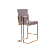 Cameron Rose Gold Polished Stainless Steel Base Gray Counter Luxury Bar Stool RG