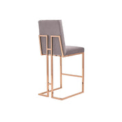 Cameron Rose Gold Polished Stainless Steel Base Gray Luxury Bar Stool RG