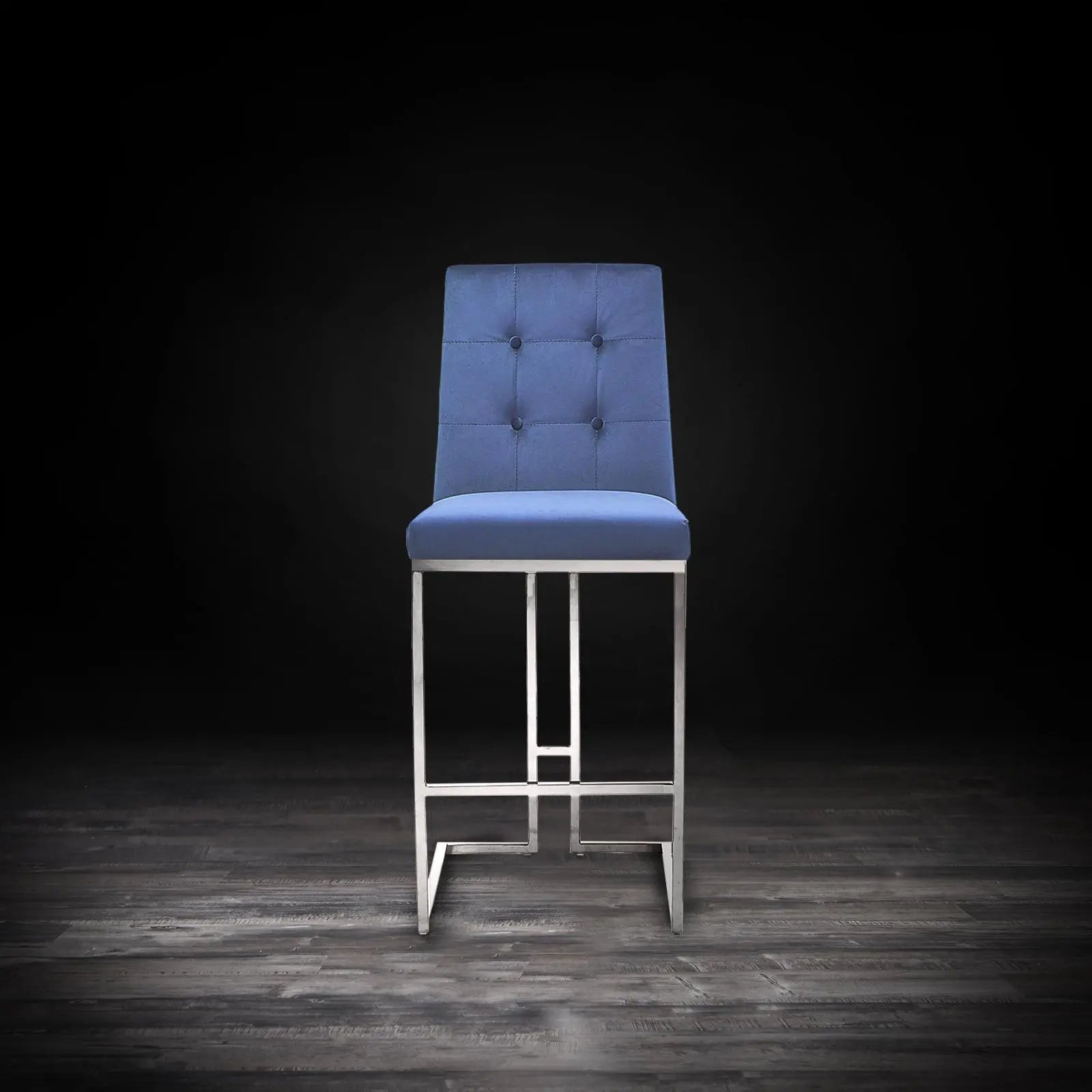 Cameron Silver Dark Blue Modern Bar Stool RG