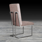 Cameron Taupe Polished Stainless Steel Base Roberto Grassie Dining Chair
