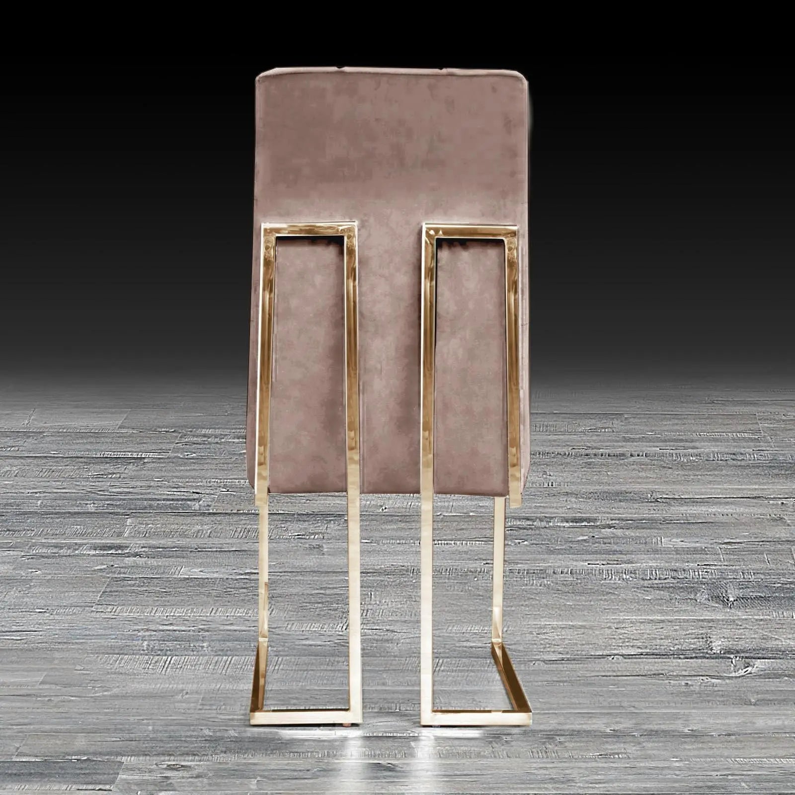 Cameron Taupe Titanium Gold Polished Stainless Steel Base Luxury Dining Chair RG