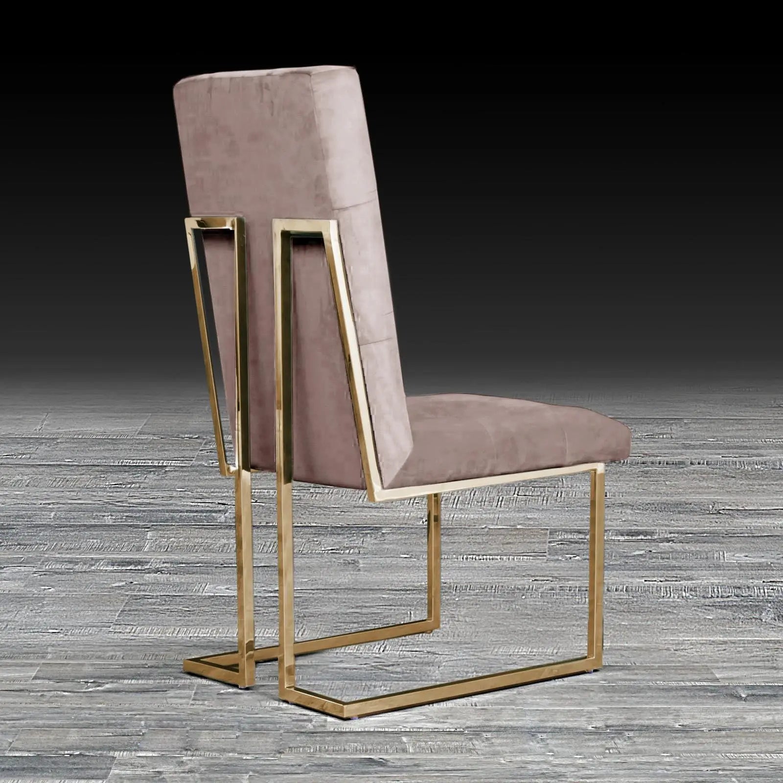 Cameron Taupe Titanium Gold Polished Stainless Steel Base Roberto Grassie Dining Chair RG