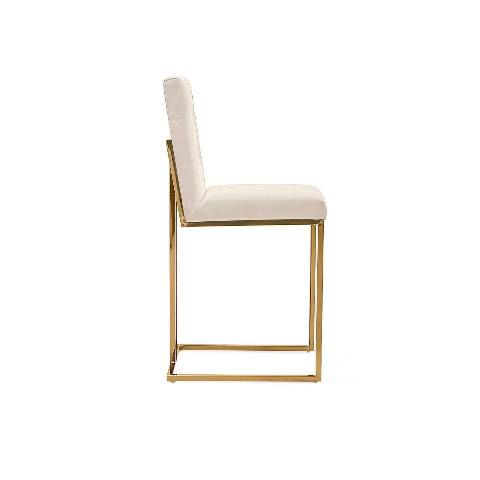 Cameron Titanium Gold Polished Stainless Steel Base Beige Roberto Grassie Counter Stool RG