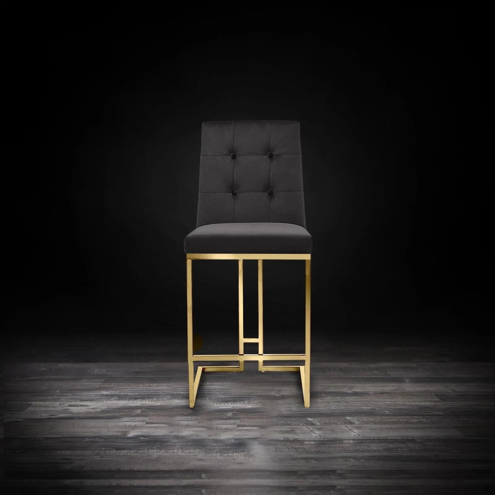 Cameron Titanium Gold Polished Stainless Steel Base Black Modern Counter Stool RG